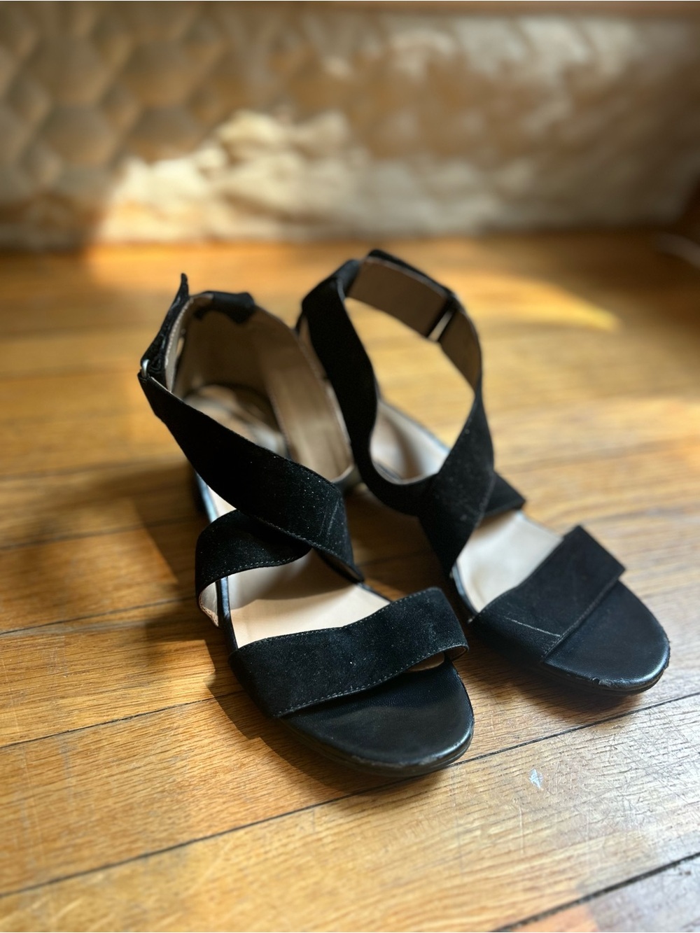 Naturalizer Black Suede Crisscross Wedge Sandals